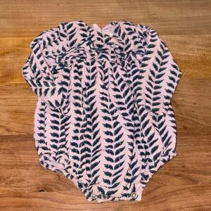 Pink Chicken Leaf Print Romper - Pink and Blue